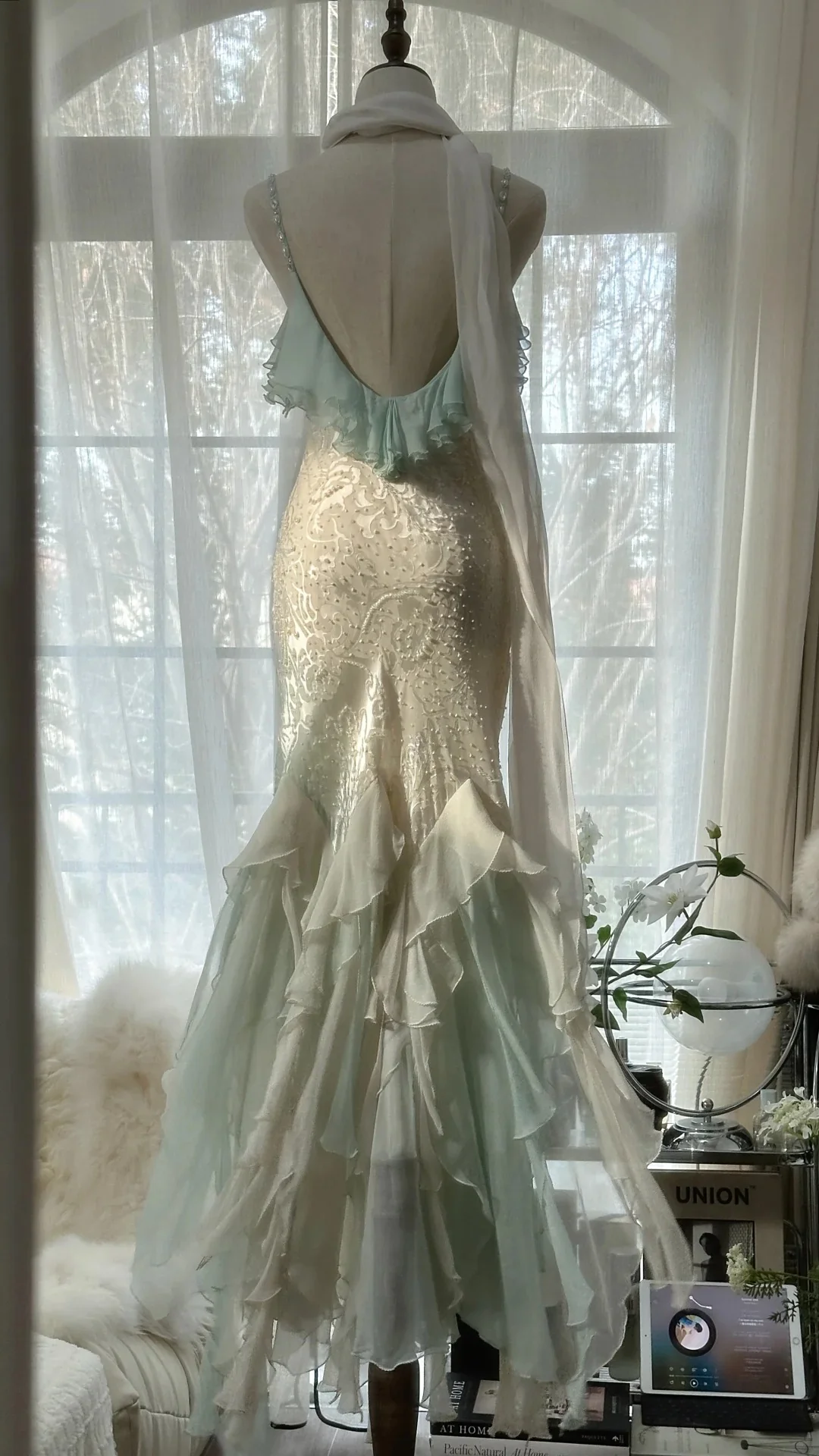 1980s Vintage Coffion Prom Dress With Lace Vintage Evening Dresses, Sleeveless Long Party Gowns BabaMila