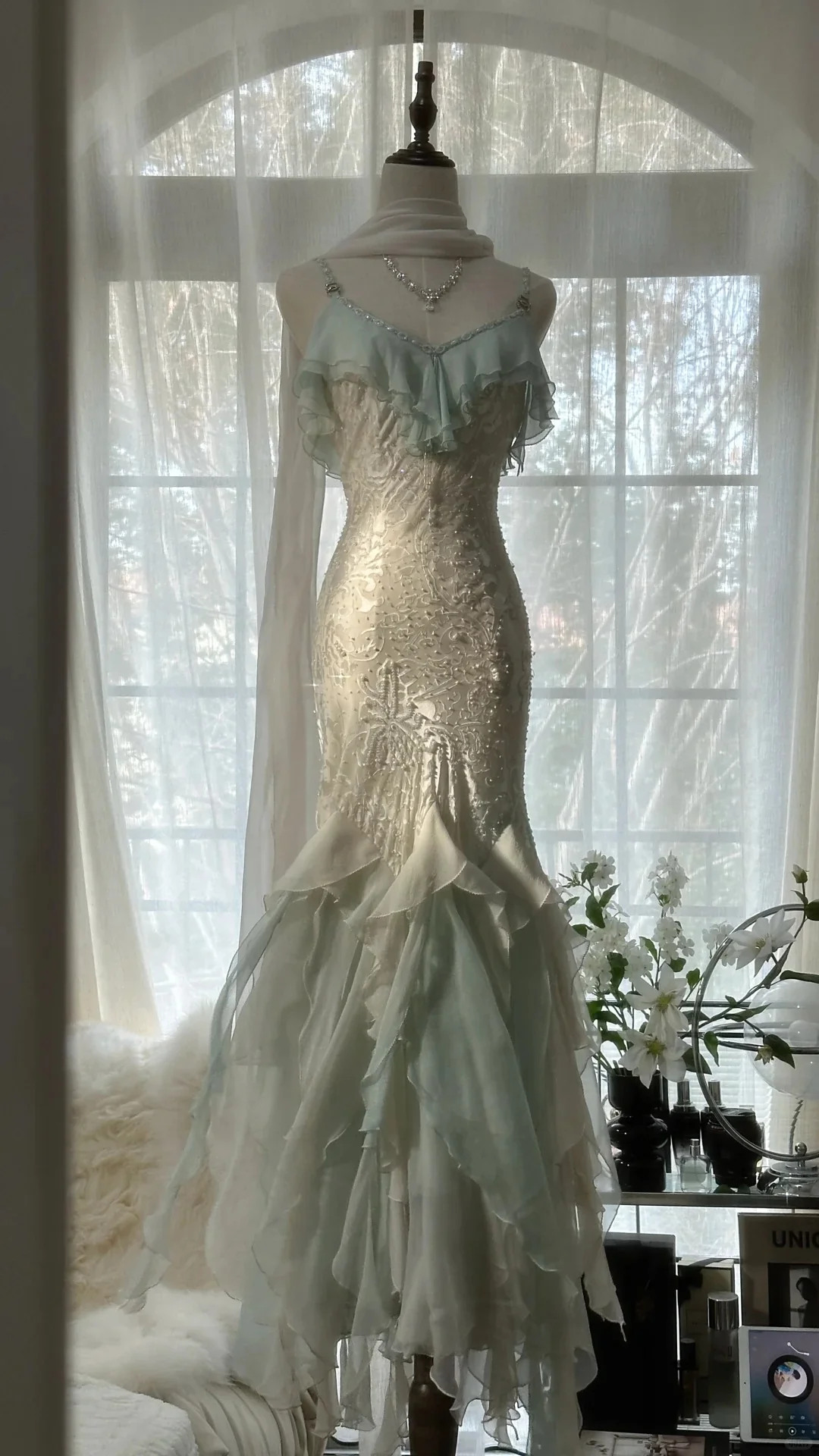 1980s Vintage Coffion Prom Dress With Lace Vintage Evening Dresses, Sleeveless Long Party Gowns BabaMila