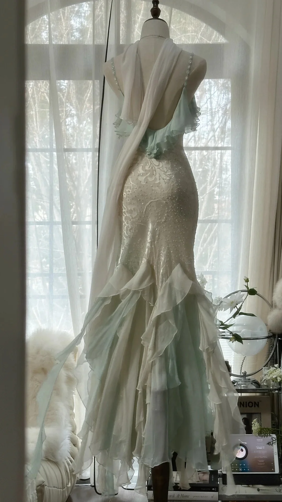 1980s Vintage Coffion Prom Dress With Lace Vintage Evening Dresses, Sleeveless Long Party Gowns BabaMila