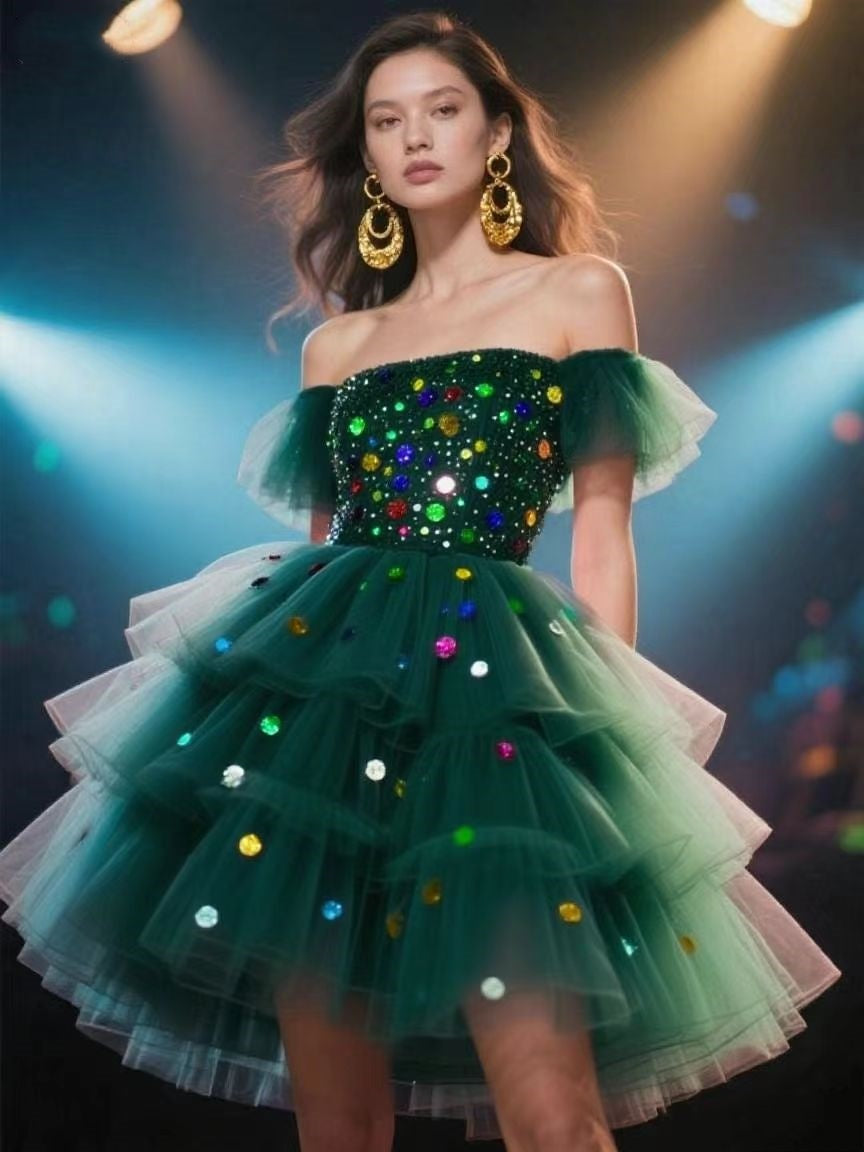 Dark Green Off-Shoulder Party Dress for Women Homecoming Dresses Short Prom Dress BabaMila