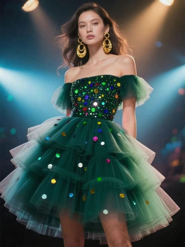 Dark Green Off-Shoulder Party Dress for Women Homecoming Dresses Short Prom Dress BabaMila