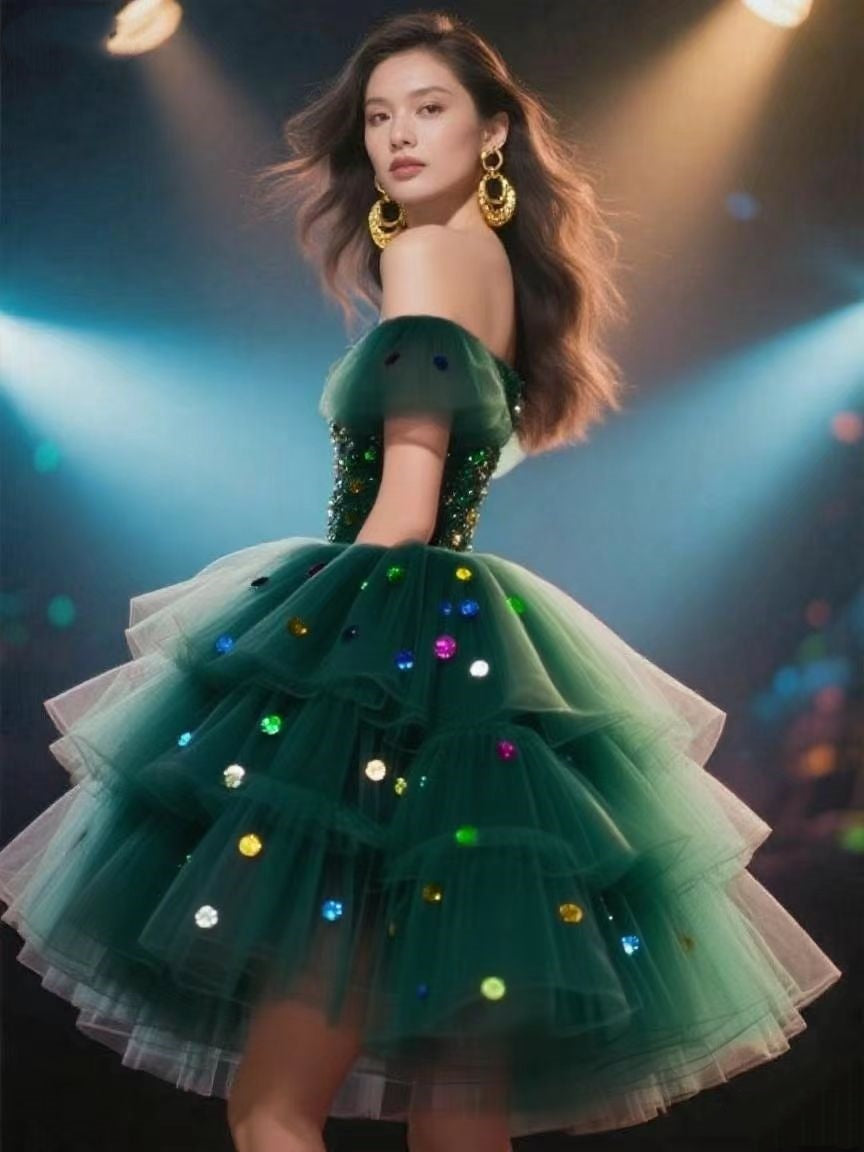 Dark Green Off-Shoulder Party Dress for Women Homecoming Dresses Short Prom Dress BabaMila