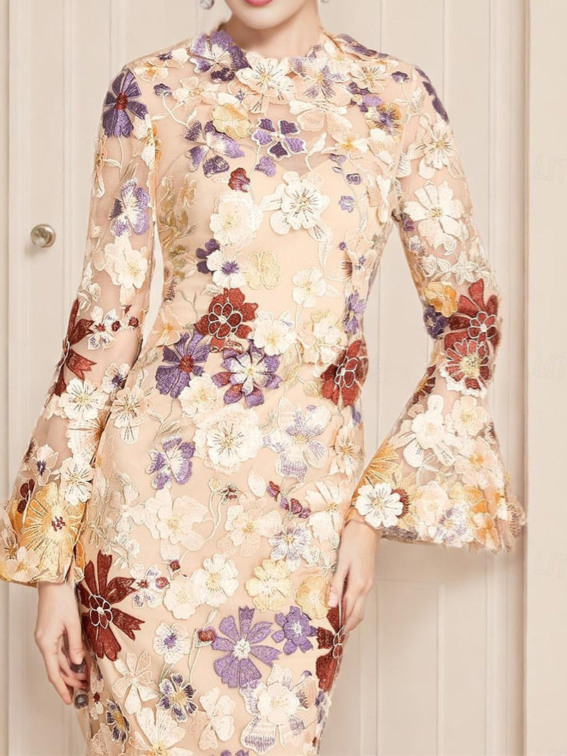 Sheath / Column Tea Length 3/4 Sleeve Mother Of The Bride Dress With Lace BabaMila