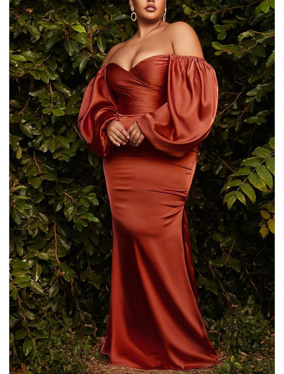 Sheath/Column Off-the-Shoulder Floor-length Plus Size Prom Dresses BabaMila