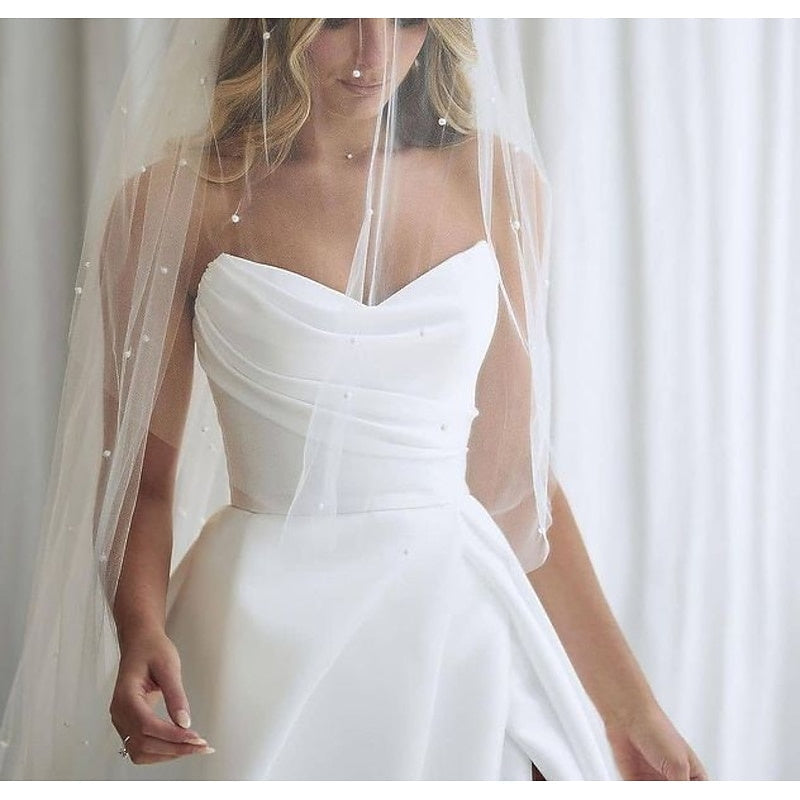 A-Line/Princess Sweetheart Wedding Dresses Court Train With Split Front BabaMila