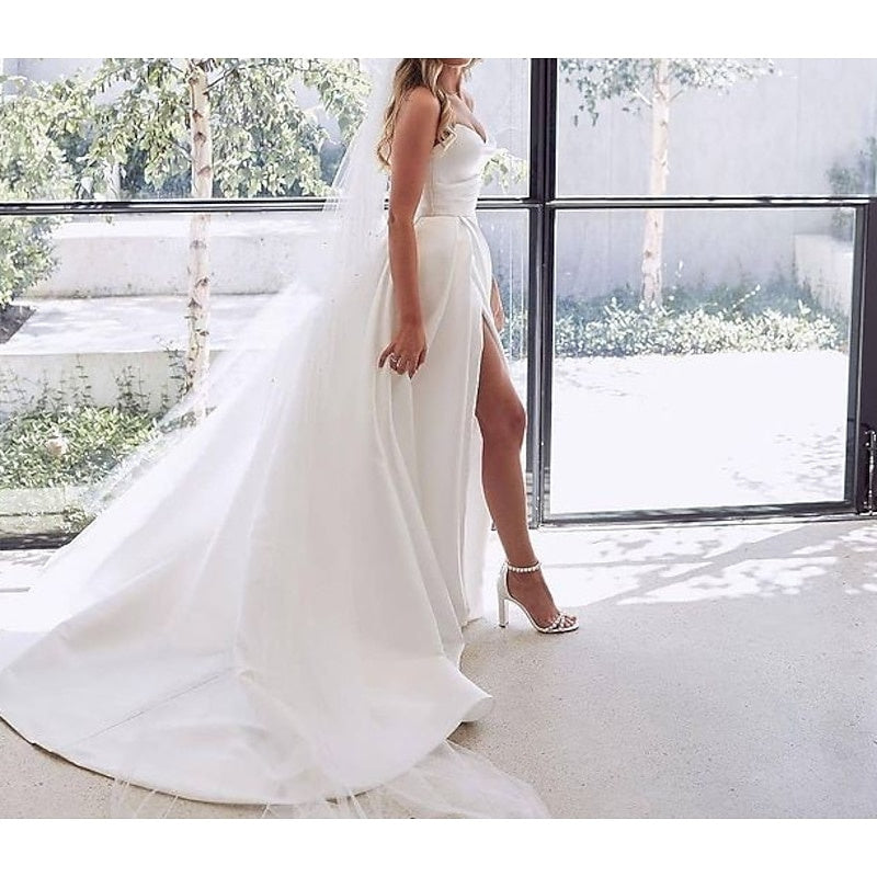A-Line/Princess Sweetheart Wedding Dresses Court Train With Split Front BabaMila