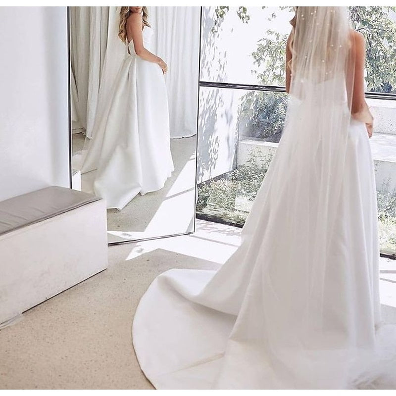 A-Line/Princess Sweetheart Wedding Dresses Court Train With Split Front BabaMila