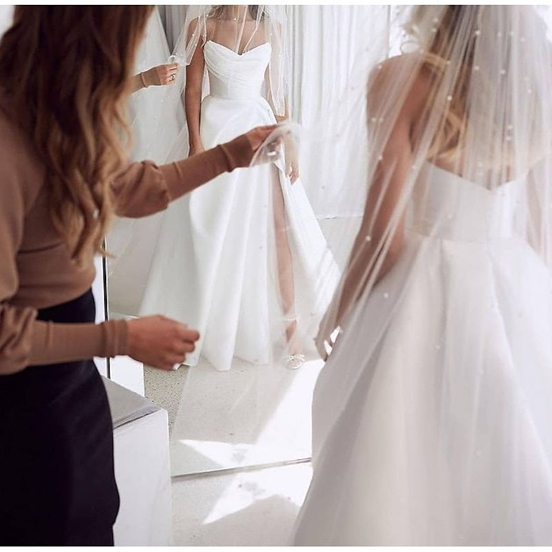 A-Line/Princess Sweetheart Wedding Dresses Court Train With Split Front BabaMila
