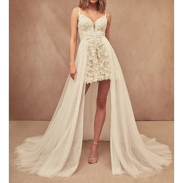 A-Line/Princess Lace/Sequined Tulle Sweetheart Neck Wedding Separates Court Train With Appliques BabaMila
