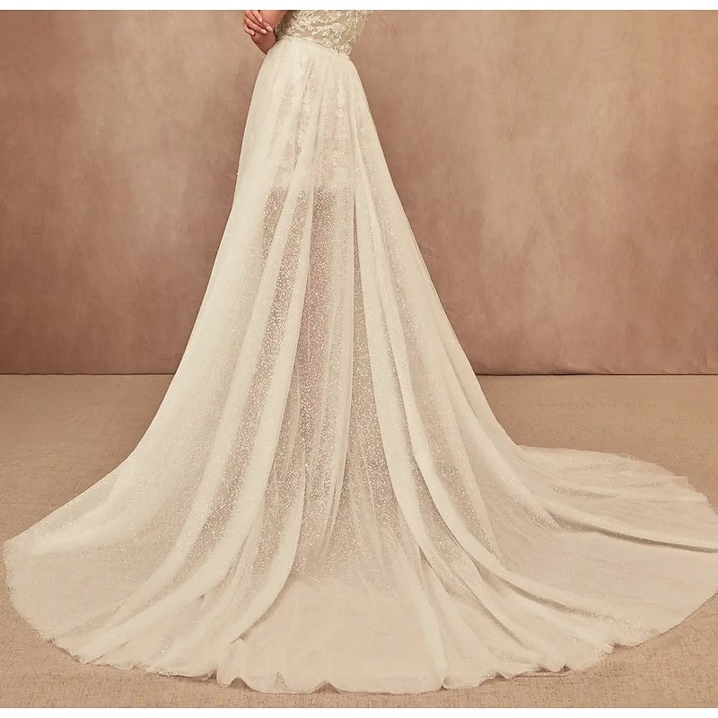 A-Line/Princess Lace/Sequined Tulle Sweetheart Neck Wedding Separates Court Train With Appliques BabaMila