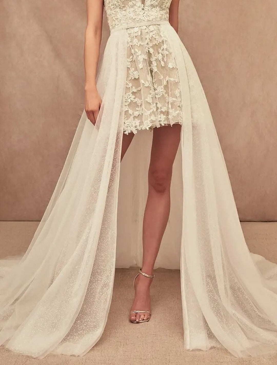 A-Line/Princess Lace/Sequined Tulle Sweetheart Neck Wedding Separates Court Train With Appliques BabaMila
