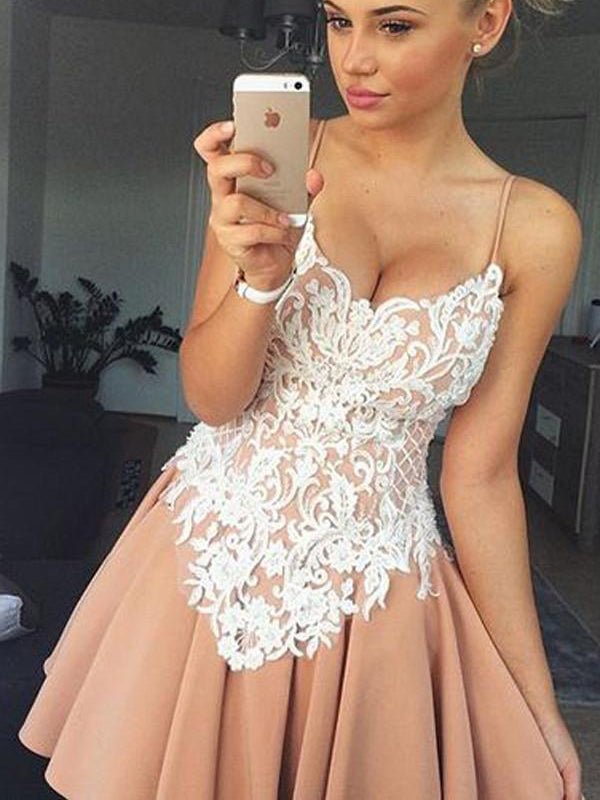 Homecoming Dress Chic White Lace Chiffon Short Prom Dress Party Dress Homecoming Dress BabaMila