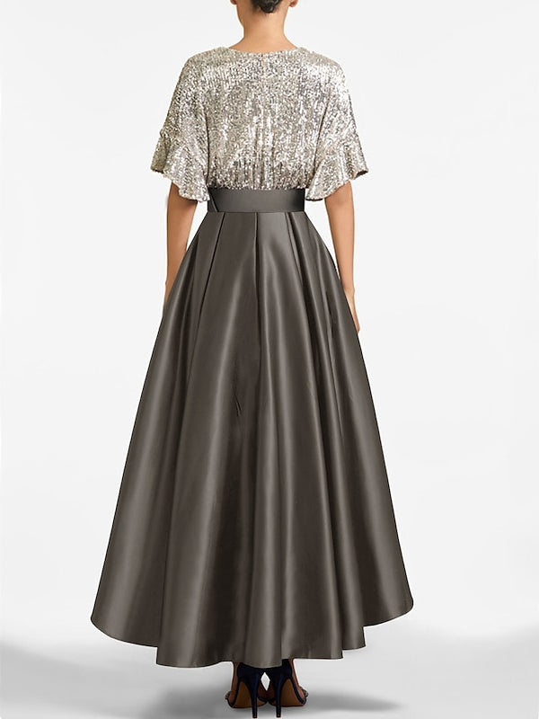 A-Line/Princess V-Neck Half Sleeves Asymmetrical Mother Of The Bride Dresses BabaMila