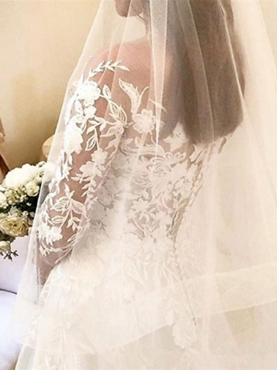 Ball Gown Off-the-Shoulder Wedding Dress Long Sleeves with Appliques BabaMila