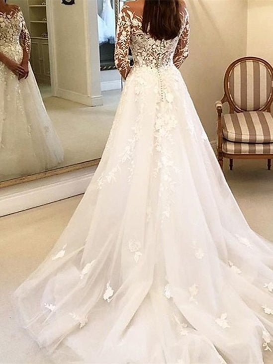 Ball Gown Off-the-Shoulder Wedding Dress Long Sleeves with Appliques BabaMila