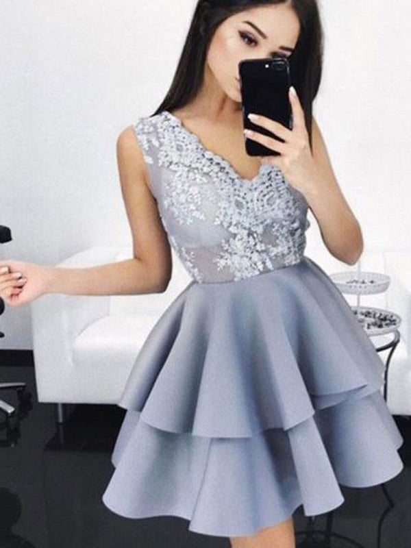 Homecoming Dress V-neck Lavender Lace Short Prom Dress Party Dress Homecoming Dress BabaMila