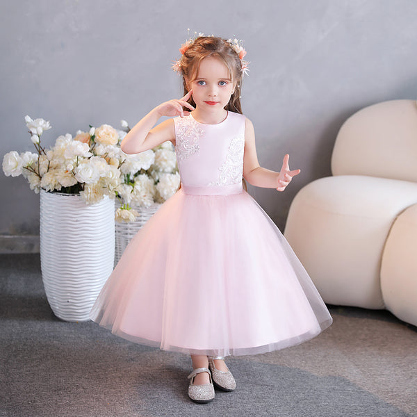 Ball Gown/Princess Scoop Neck Sleeveless Lace/Tulle/Satin Tea-Length Flower Girl Dresses/Party Dresses With Appliques/Belt Gidiondress