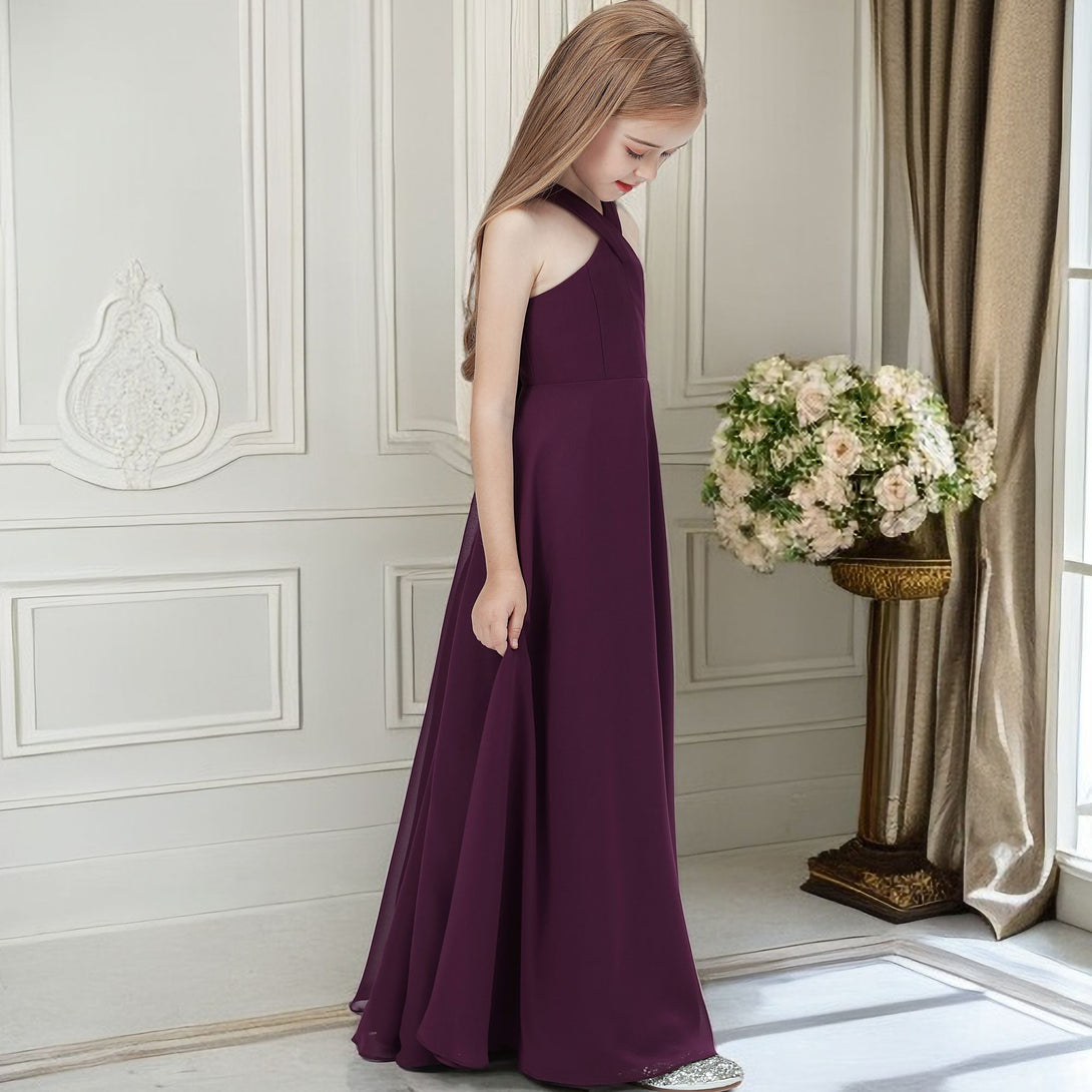 Halter Simple Chiffon Floor-Length Junior Bridesmaid Dress/Girls Birthday Dresses Gidiondress