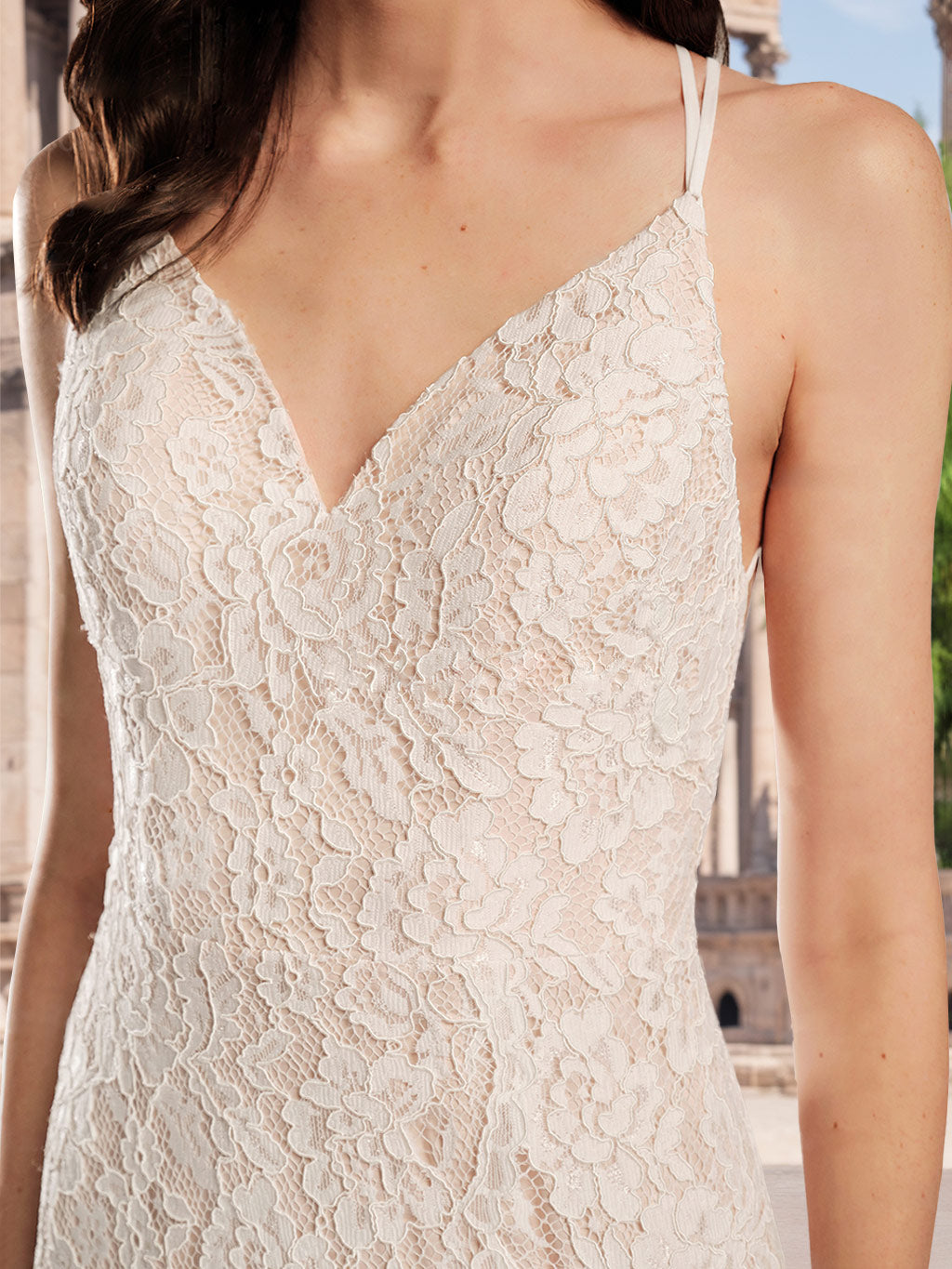 A-Line/Princess Spaghetti Straps V-Neck Sleeveless Floor-Length Wedding Dress with Lace Appliques BabaMila