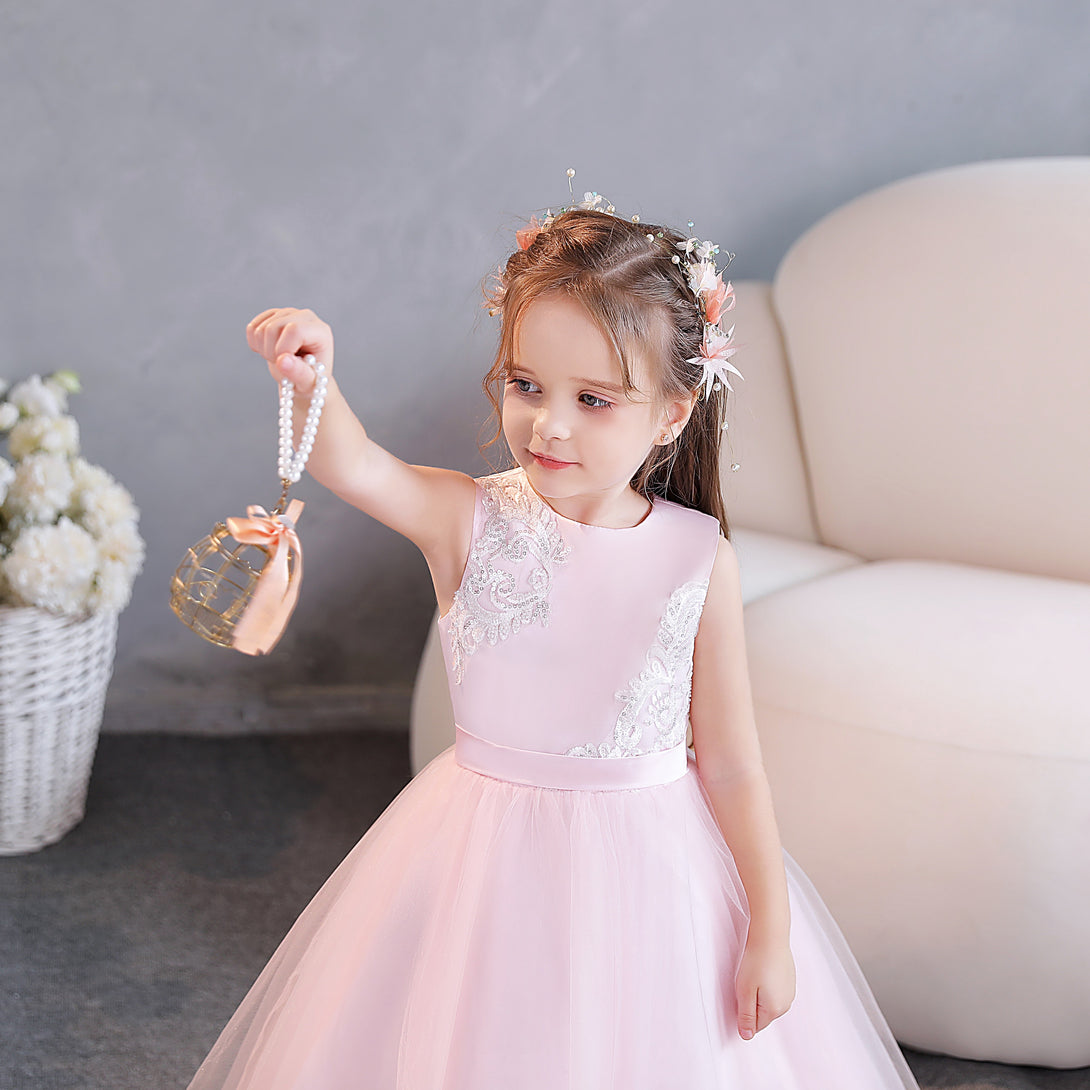 Ball Gown/Princess Scoop Neck Sleeveless Lace/Tulle/Satin Tea-Length Flower Girl Dresses/Party Dresses With Appliques/Belt Gidiondress