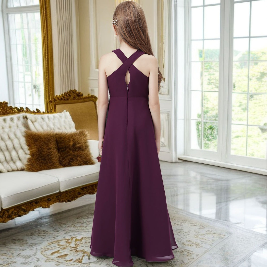 Halter Simple Chiffon Floor-Length Junior Bridesmaid Dress/Girls Birthday Dresses Gidiondress