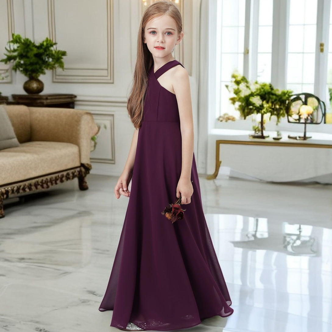 Halter Simple Chiffon Floor-Length Junior Bridesmaid Dress/Girls Birthday Dresses Gidiondress