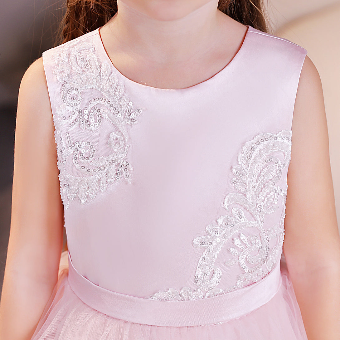 Ball Gown/Princess Scoop Neck Sleeveless Lace/Tulle/Satin Tea-Length Flower Girl Dresses/Party Dresses With Appliques/Belt Gidiondress
