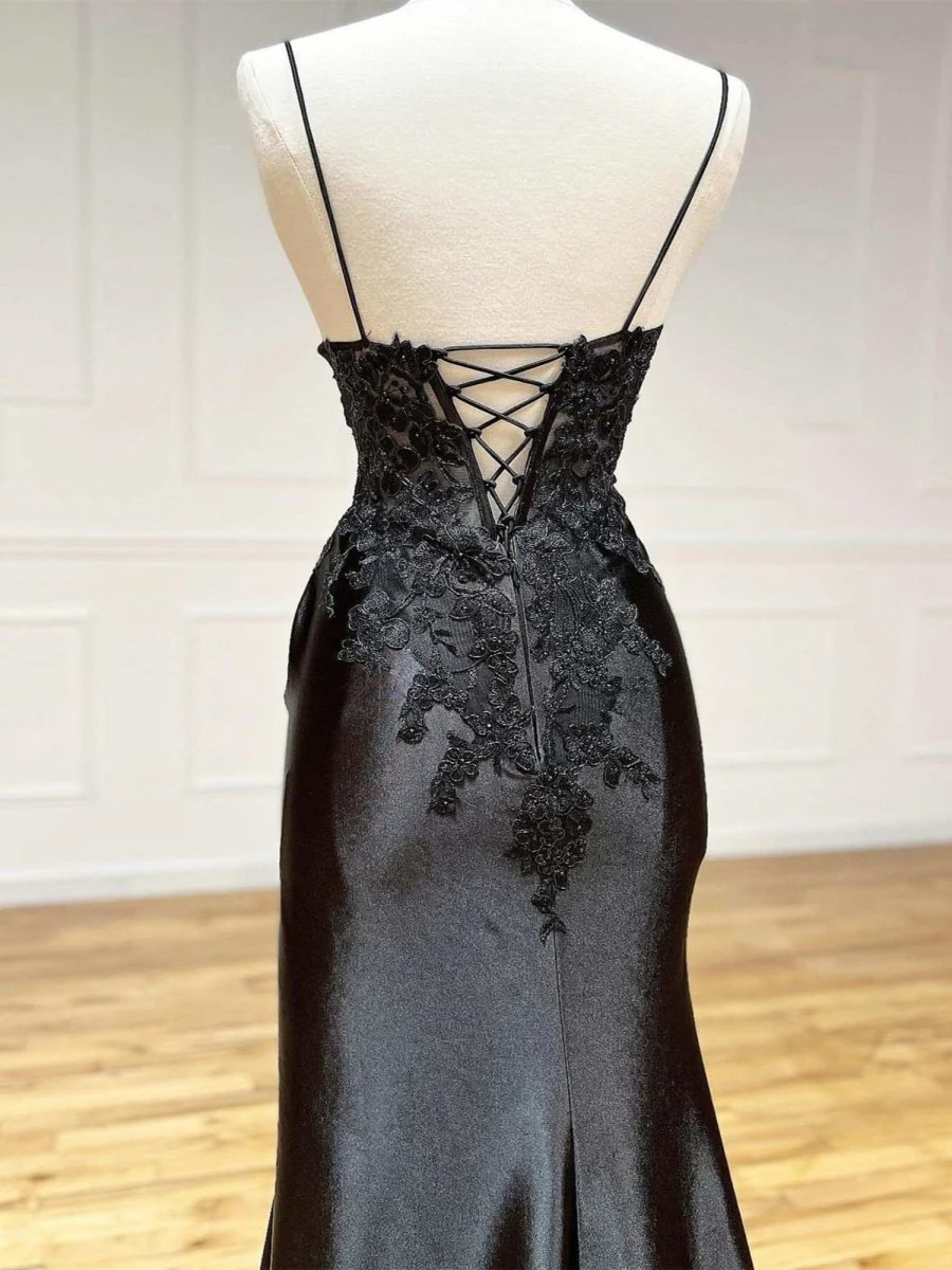 Sheath Black Long Appliques Prom Dress BabaMila