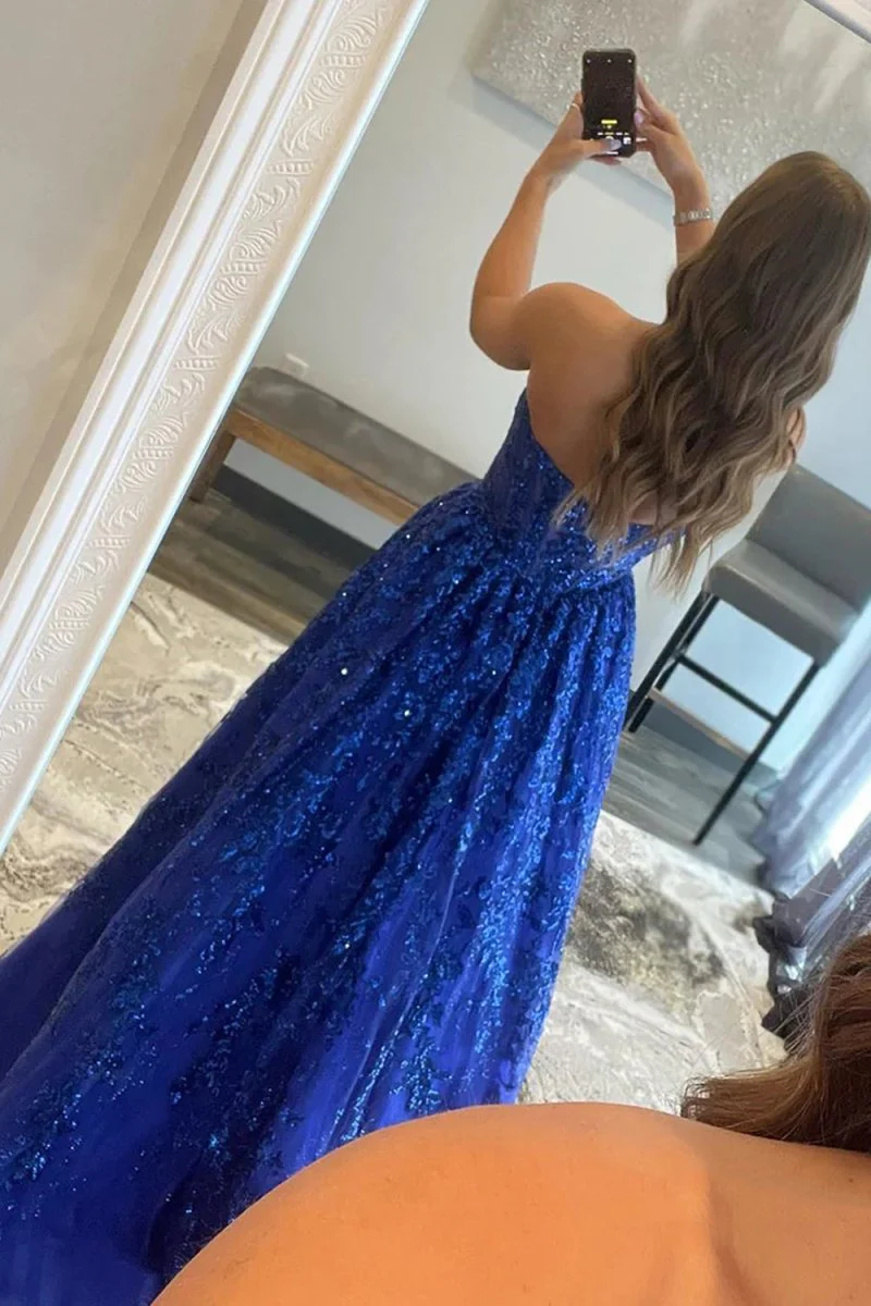 A-line Sequined Lace Long Prom Dress with Pockets BabaMila