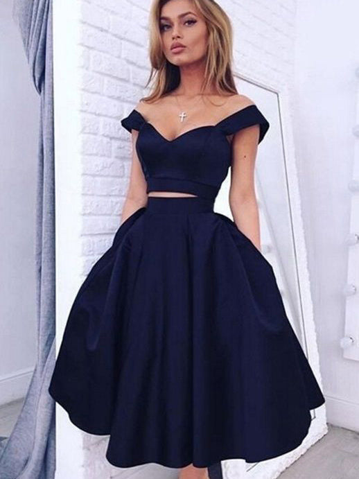 Sexy Homecoming Dress A-line Off-the-shoulder Tea-length Short Prom Dress Chic Party Dress Homecoming Dress BabaMila