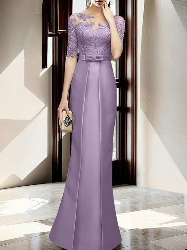 Sheath/Column Illusion Neck Floor-Length Mother Of The Bride Dresses BabaMila