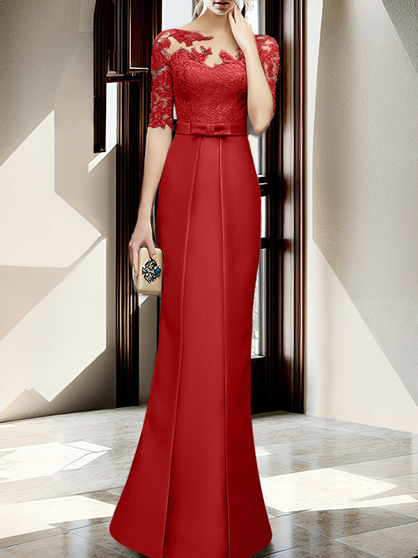 Sheath/Column Illusion Neck Floor-Length Mother Of The Bride Dresses BabaMila