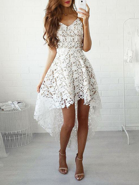 Homecoming Dress Asymmetrical Lace Short Prom Dress Party Dress Homecoming Dress BabaMila