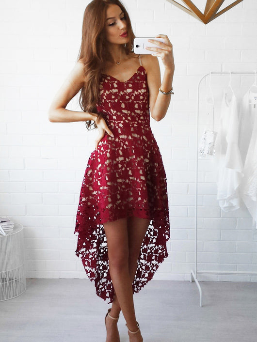 Homecoming Dress Asymmetrical Lace Short Prom Dress Party Dress Homecoming Dress BabaMila