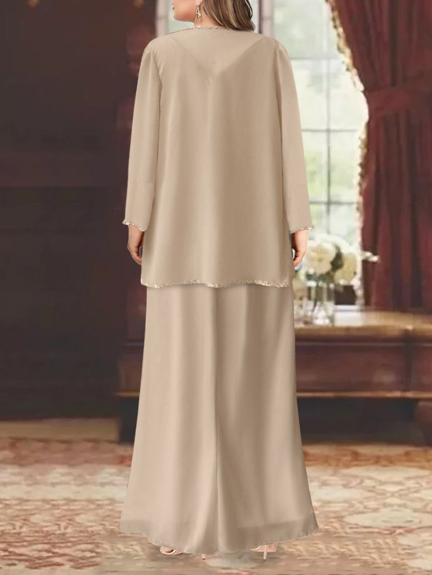 Sheath/Column V-Neck Ankle-Length Plus Size Mother Of The Bride Dresses With Jacket & Sequins BabaMila