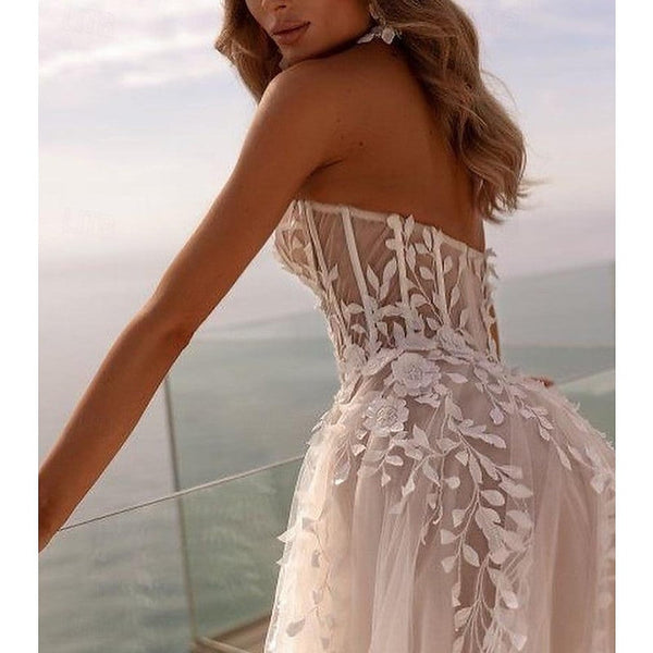 A-Line/Princess Sweetheart Sweep / Brush Train Wedding Dress for Beach Wedding BabaMila