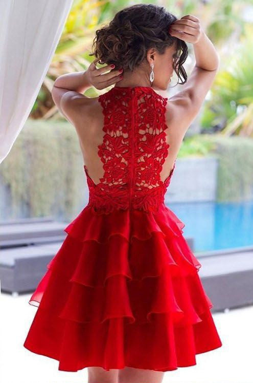 Homecoming Dress Red Lace Flouncing Short Prom Dress Party Dress Homecoming Dress BabaMila