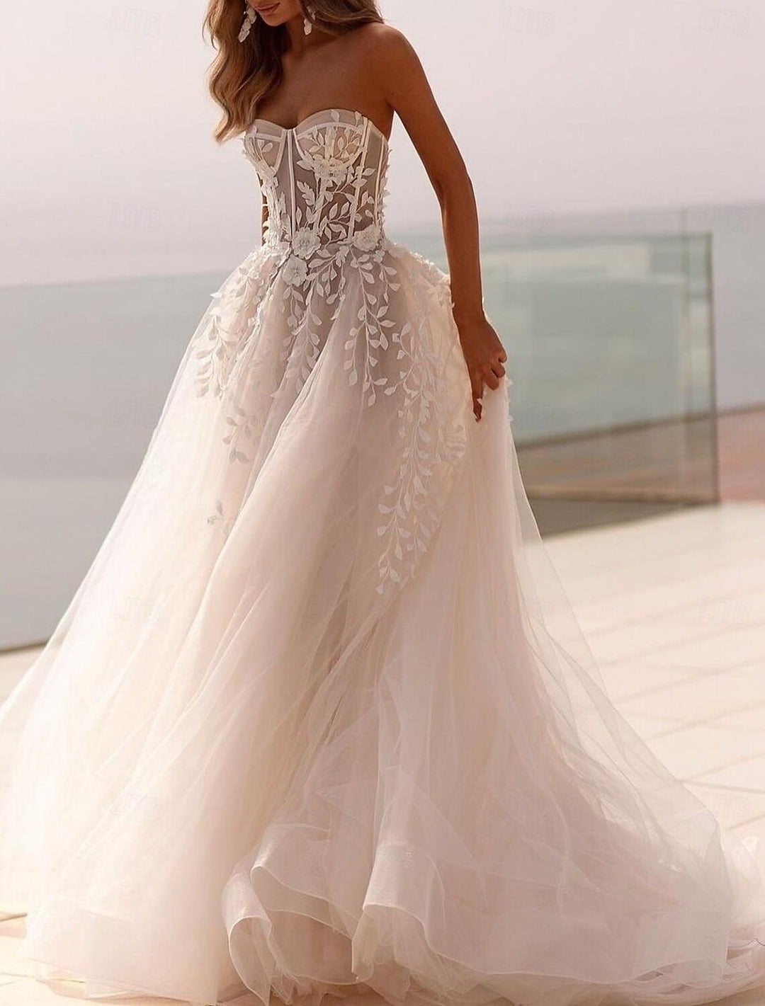 A-Line/Princess Sweetheart Sweep / Brush Train Wedding Dress for Beach Wedding BabaMila