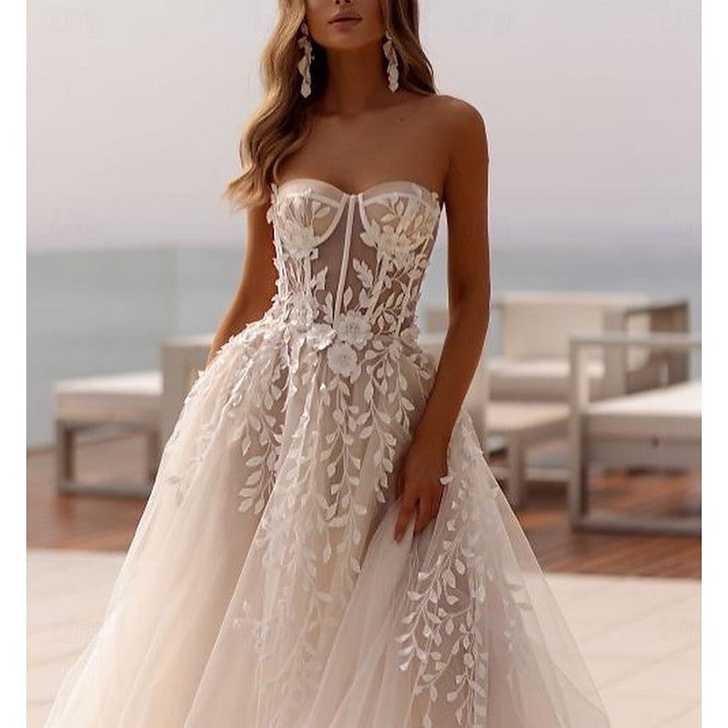 A-Line/Princess Sweetheart Sweep / Brush Train Wedding Dress for Beach Wedding BabaMila