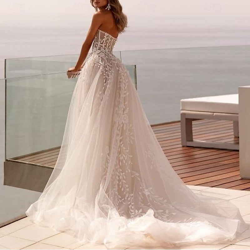 A-Line/Princess Sweetheart Sweep / Brush Train Wedding Dress for Beach Wedding BabaMila