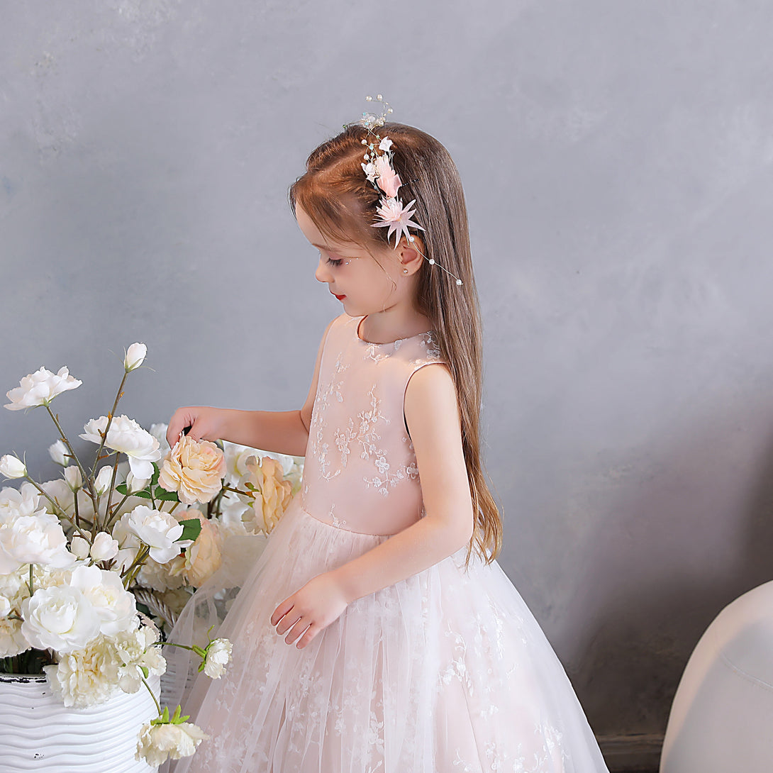 Ball Gown/Princess Scoop Neck Sleeveless Lace/Tulle/Satin Tea-Length Simple Flower Girl Dresses/Party Dresses With Appliques Girls Gidiondress