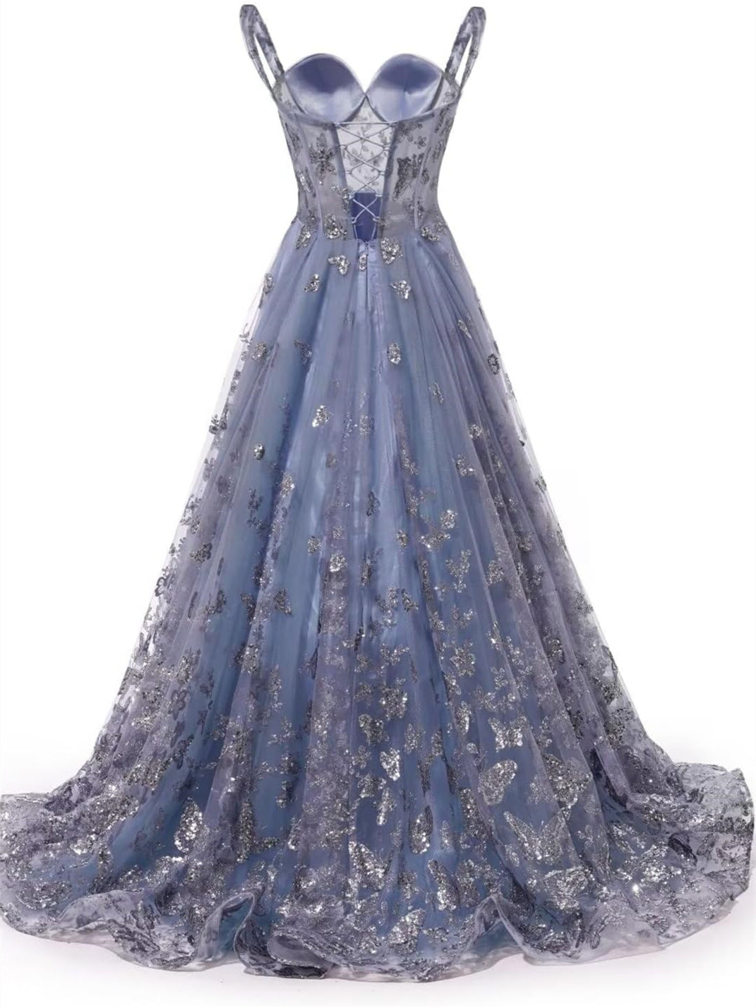 A-Line/Princess Sweetheart Spaghetti Straps Steel Blue Floor-Length Formal Dress with Appliques BabaMila