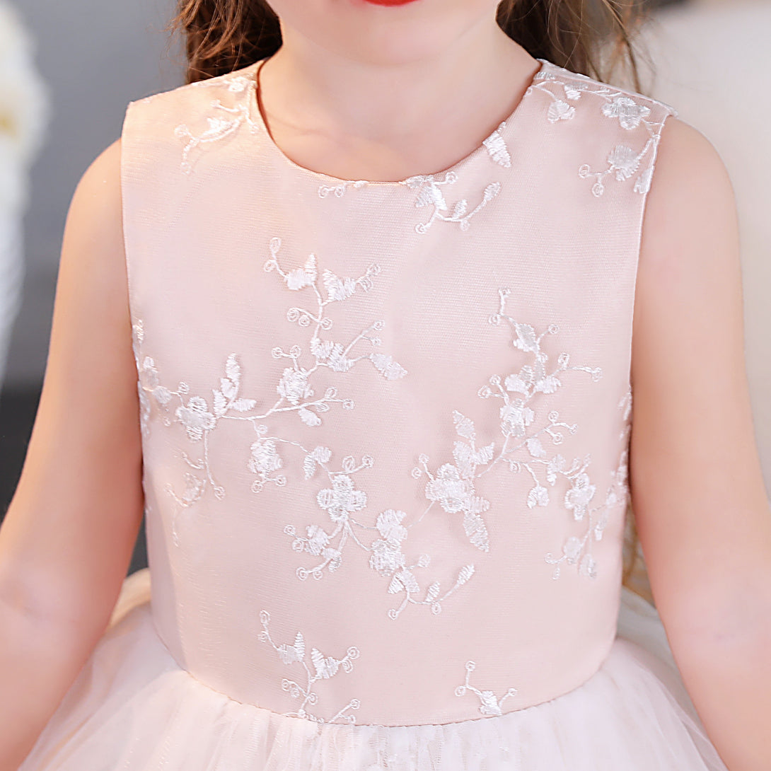 Ball Gown/Princess Scoop Neck Sleeveless Lace/Tulle/Satin Tea-Length Simple Flower Girl Dresses/Party Dresses With Appliques Girls Gidiondress