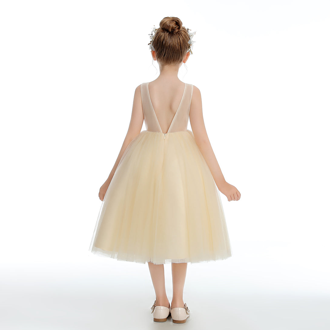 Ball Gown Sleeveless Scoop Neck Tea-Length Lace/Tulle Flower Girl Dresses With Appliques/Beads Girls Gidiondress