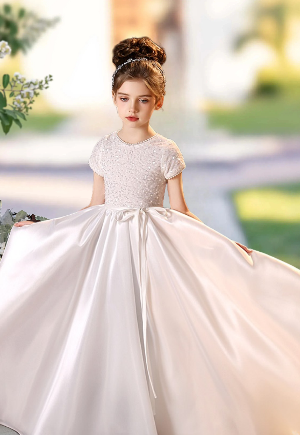 Ball-Gown/Princess o-Neck Floor-Length Satin/Tulle Flower Girl Dress Girls Gidiondress