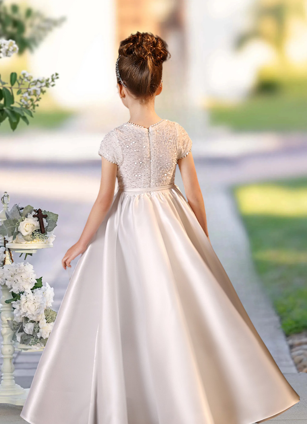 Ball-Gown/Princess o-Neck Floor-Length Satin/Tulle Flower Girl Dress Girls Gidiondress
