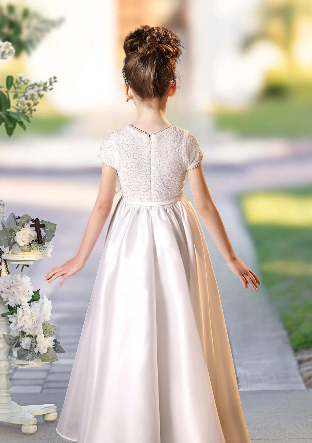 Ball-Gown/Princess o-Neck Floor-Length Satin/Tulle Flower Girl Dress Girls Gidiondress