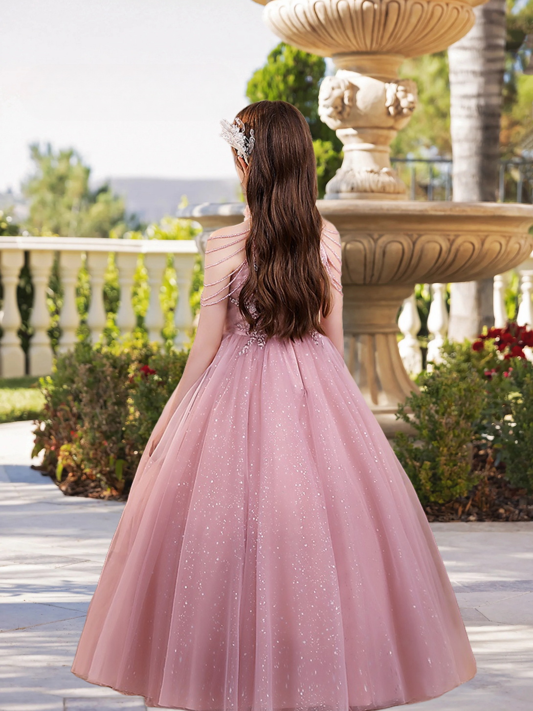 Halter Cold Shoulder Floor-Length Elegant Satin/Tulle Girls Birthday Dresses With Appliques/Beads/3D Flower Gidiondress