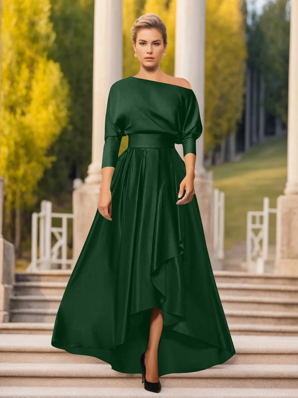 Sheath/Column Off-The-Shoulder Short Sleeves Tea-Length Unique Mother Of The Bride Dresses With Feathers BabaMila