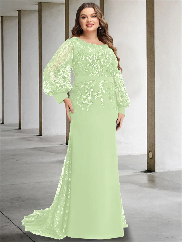 Mermaid/Trumpet Scoop Neck Long Sleeves Floor-Length Plus Size Mother Of The Bride Dresses With Sequins BabaMila